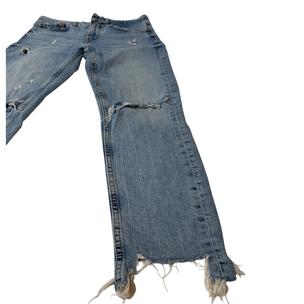 zara the slim boyfriend jeans distressed jeans and chew raw hem size 2 - Picture 3 of 10